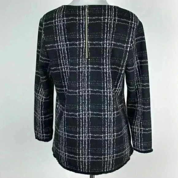 W5 sweater sz S black white grid check 3/4 sleeve - Picture 4 of 8